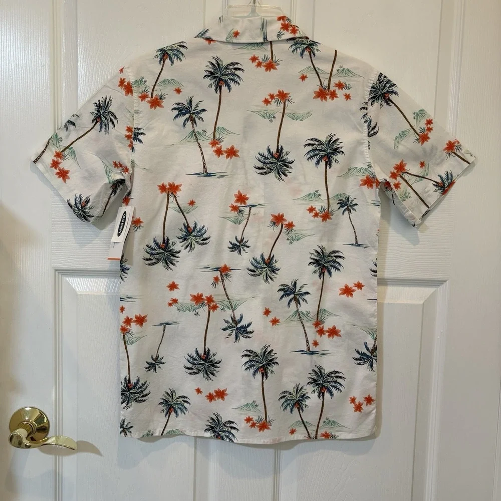 NWOT Boys XLarge 14-16 OLD NAVY Button Down Palm Tree Beach Shirt‎ White Cotton